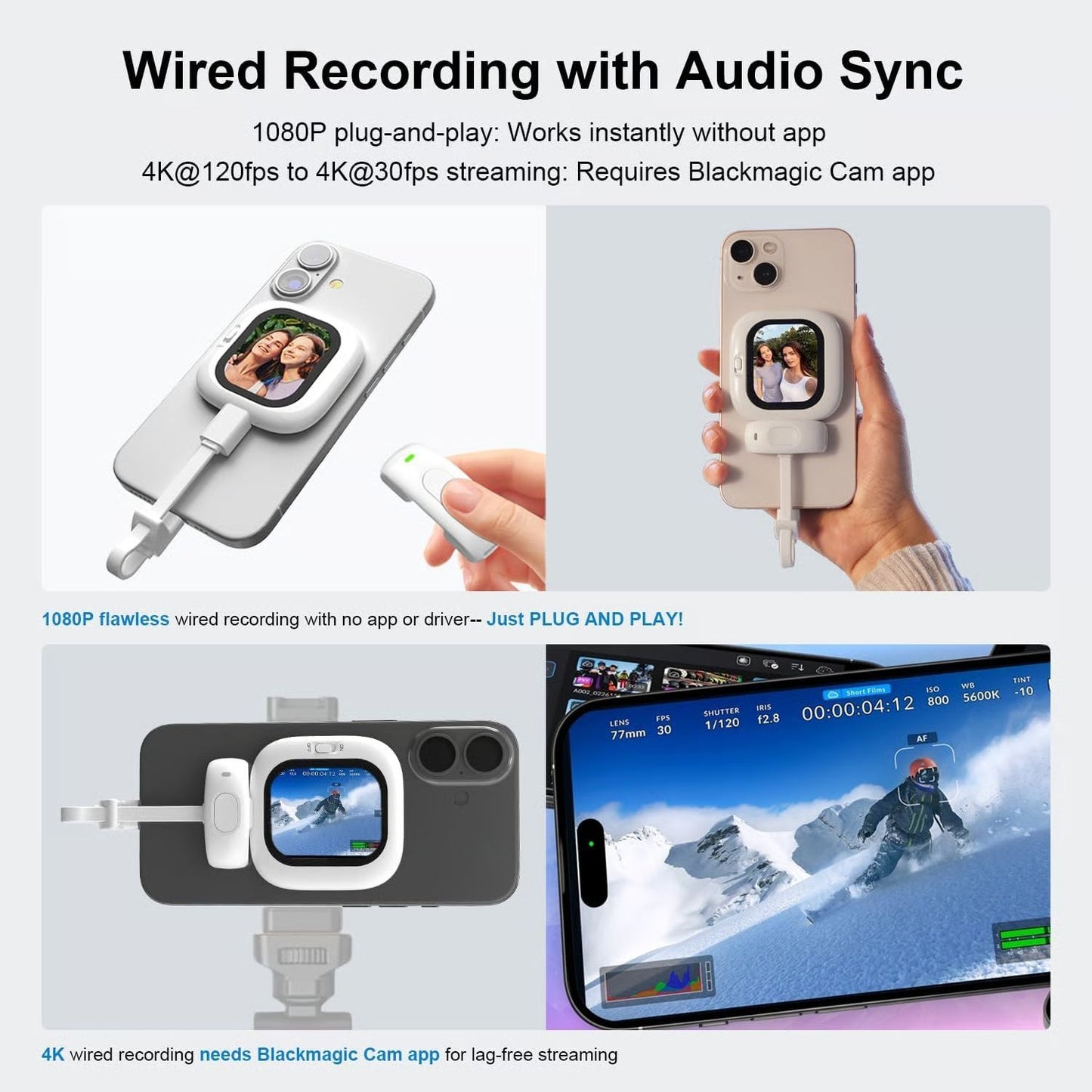 SelfieSight : Mini Vlogging Selfie Display for iPhone – Wired Rear Camera Monitor with Bluetooth Remote